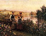 Daniel Ridgway Knight Famous Paintings - Stopping for Conversation